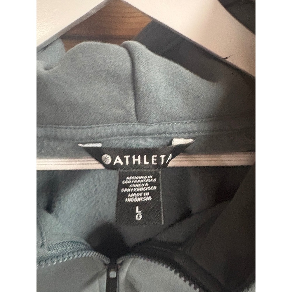 Athleta Coaster Luxe Recover Quarter Zip Hoodie Blue Gray Fleece Sweatshirt L - Picture 2 of 5